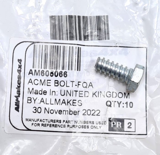 Image of AM605066, a 'BULKHEAD TO WING BOLT SERIES 11 - 111 - DEFENDER' part